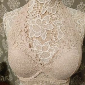 NWT VS Pink underwire lace halter bralette L